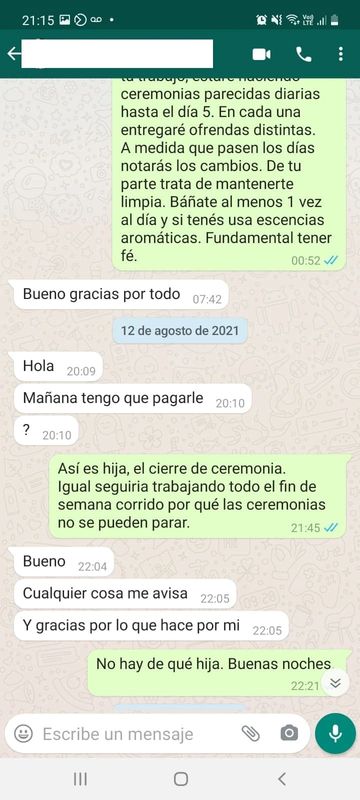 Testimonio de consulta espiritual por WhatsApp