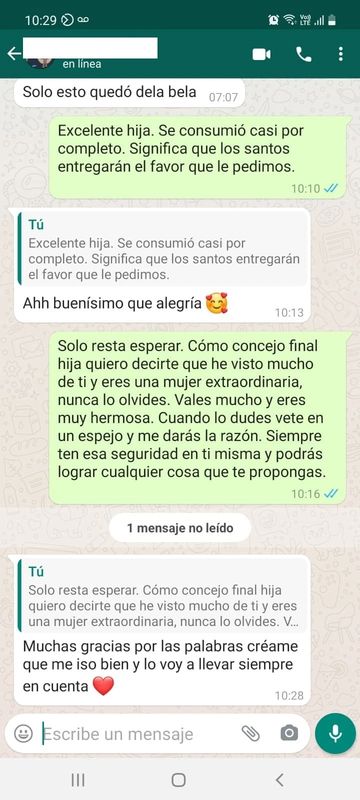 Conversación de testimonio por WhatsApp